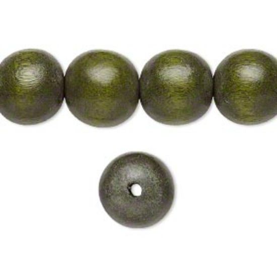 Picture of Wood Bead Dark Forest Green 12mm round x34