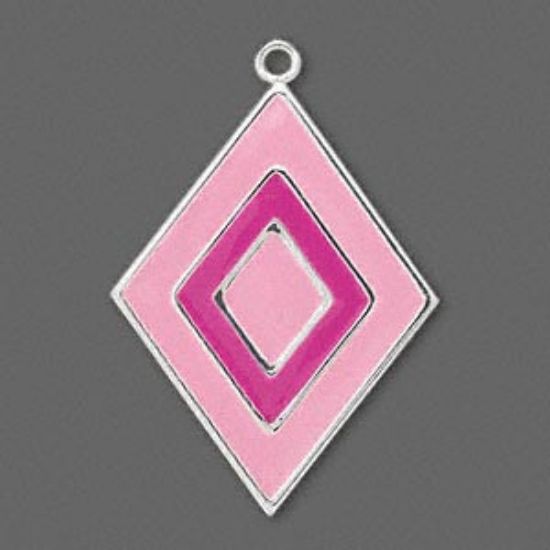 Picture of Pendant Epoxy 39x30mm diamond Silver Plated pink x1 