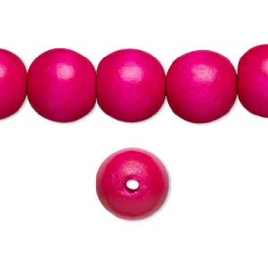 Picture of Wood Bead Dark Pink 12mm round x34 