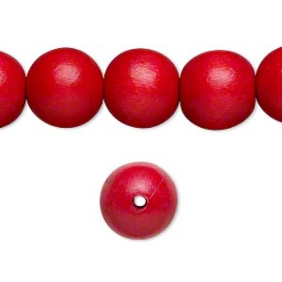 Picture of Wood Bead 12mm round Red x34