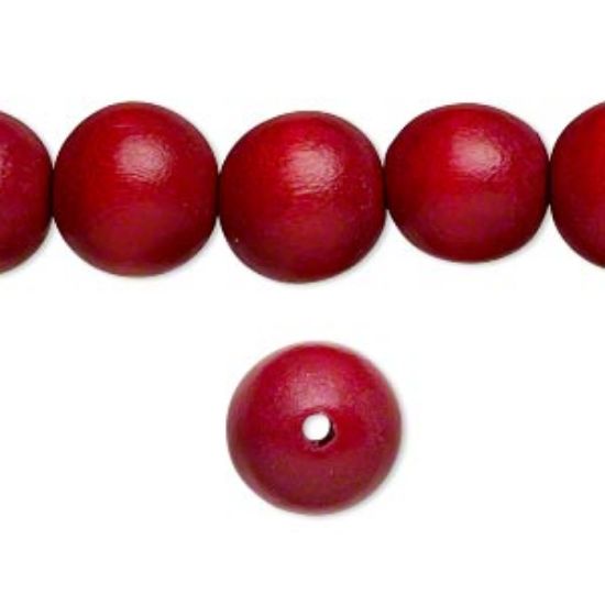 Picture of Wood Bead  12mm round Cranberry Red x34