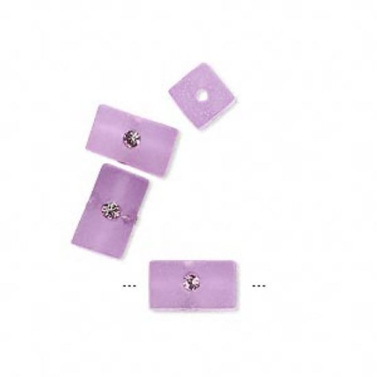 Picture of Bead Swarovski crystal and resin light amethyst and frosted purple 10x6mm square tube with 4 chatons x4