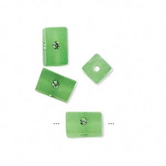 Picture of Bead Swarovski crystal and resin peridot and frosted green 10x6mm square tube with 4 chatons x4