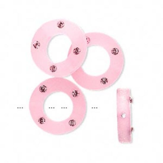 Picture of Bead Swarovski crystal and resin light rose and frosted pink 16x4mm round donut with 4 chatons x4