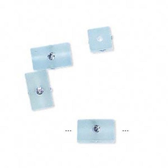 Picture of Bead Swarovski crystal and resin light sapphire and frosted light blue 10x6mm square tube with 4 chatons x4