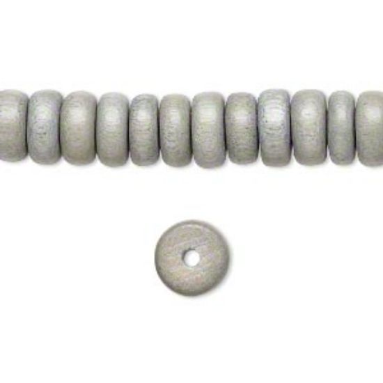Picture of Bead, wood (dyed / waxed), light grey, 8x4mm rondelle. Sold per 16-inch strand.