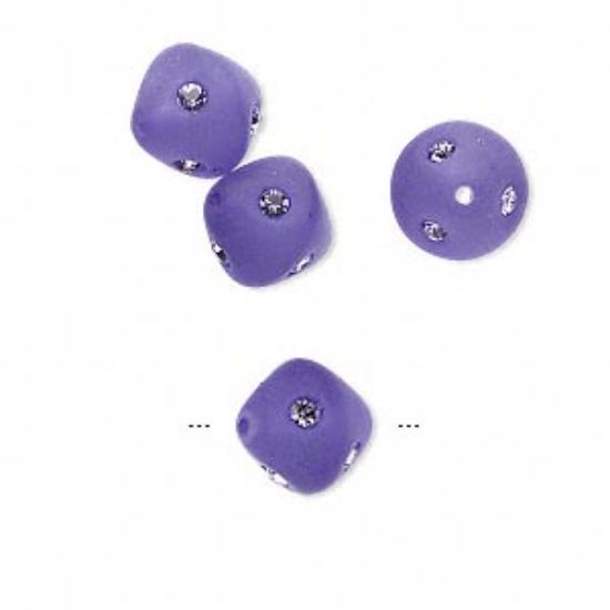 Picture of Bead Swarovski crystal and resin tanzanite and frosted medium to dark purple 10mm double cone with 6 chatons x4