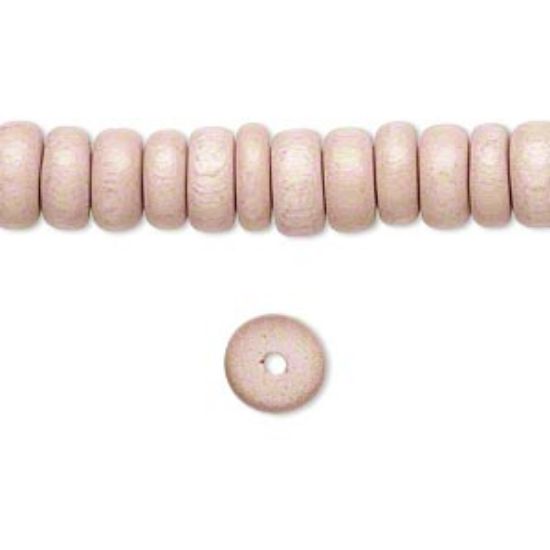 Picture of Bead, wood (dyed / waxed), light mauve, 8x4mm rondelle. Sold per 16-inch strand.