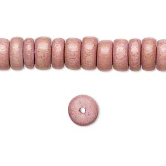 Picture of Bead, wood (dyed / waxed), mauve, 8x4mm rondelle. Sold per 16-inch strand.