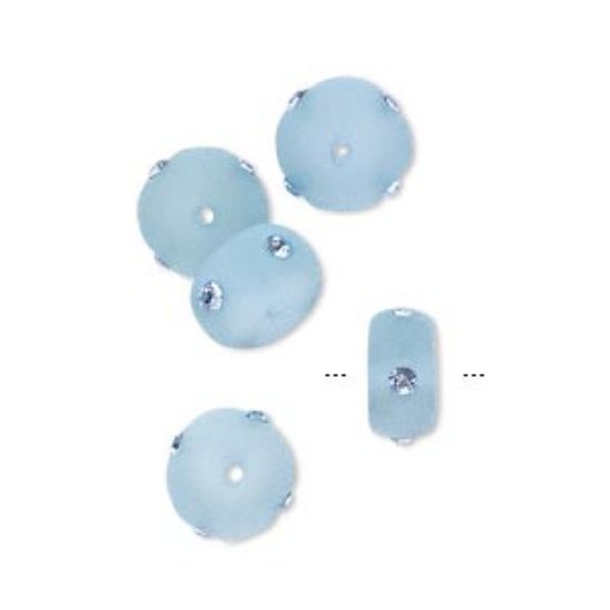 Picture of Bead Swarovski crystal and resin light sapphire and frosted light blue 10x5mm rondelle with 4 chatons. Sold per pkg of 5.