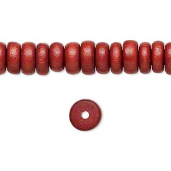 Picture of Bead, wood (dyed / waxed), rust brown, 8x4mm rondelle. Sold per 16-inch strand.