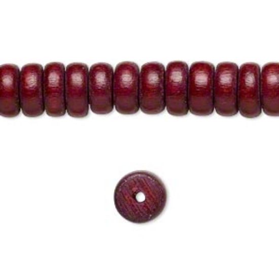 Picture of Bead, wood (dyed / waxed), dark brown, 8x4mm rondelle. Sold per 16-inch strand.