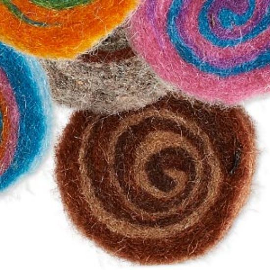 Picture of Felt 30mm undrilled flat round with spiral pattern multicoloured x6