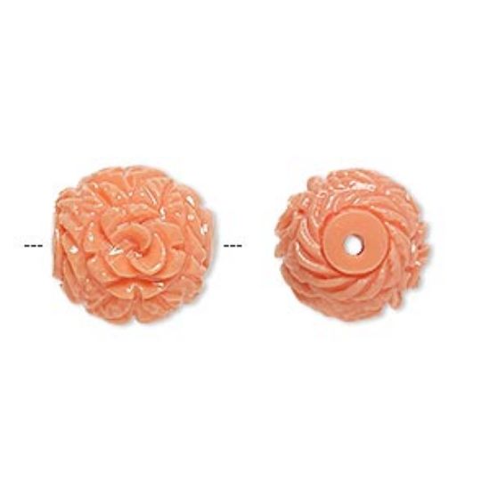 Picture of Resin Bead Flower and Leaf design 14mm round Light Salmon Pink x1