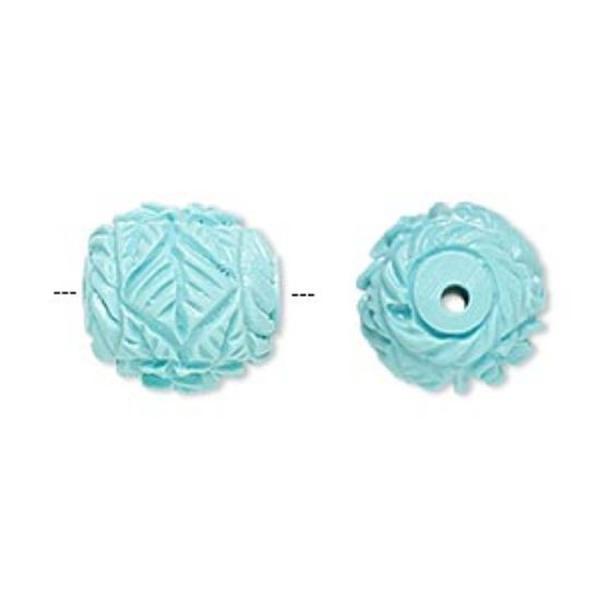 Picture of Bead Resin Flower and Leaf design 14mm round Turquoise Blue x1