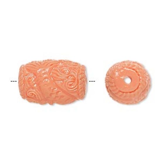 Picture of Bead resin light salmon pink 19x12mm barrel with mermaid design x1