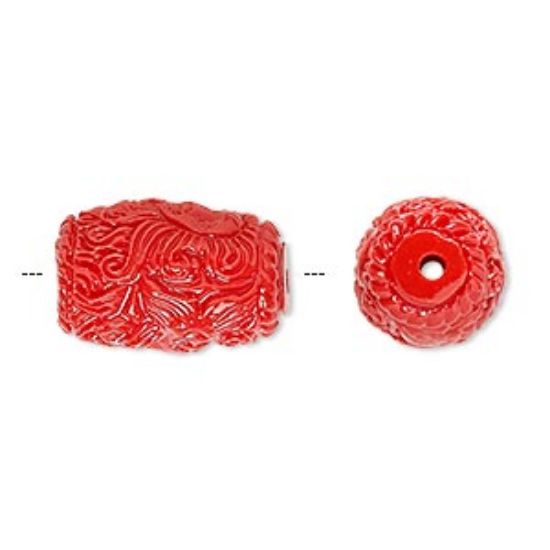 Picture of Bead resin red 19x12mm barrel with mermaid design x1