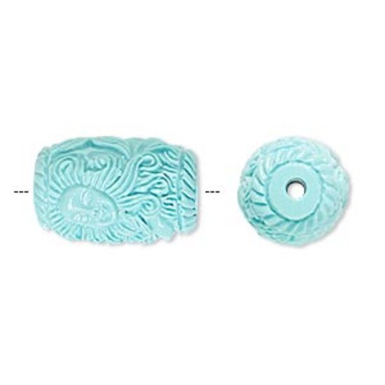 Picture of Bead resin turquoise blue 19x12mm barrel with mermaid design x1