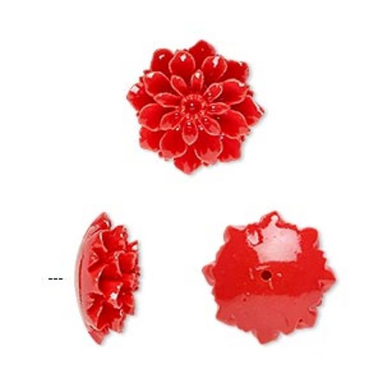 Picture of Resin Bead half-drilled flower 15x15mm Red x1