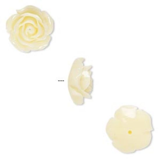 Picture of Bead resin antique white 12x12mm half-drilled rose x4