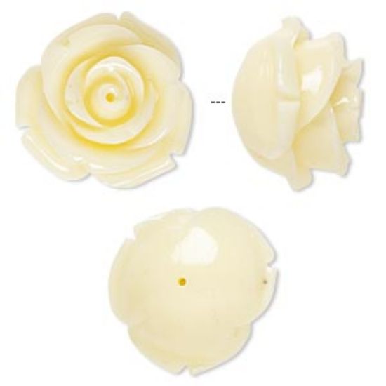 Picture of Bead resin antique white 19x19mm half-drilled rose. Sold per pkg of 2.