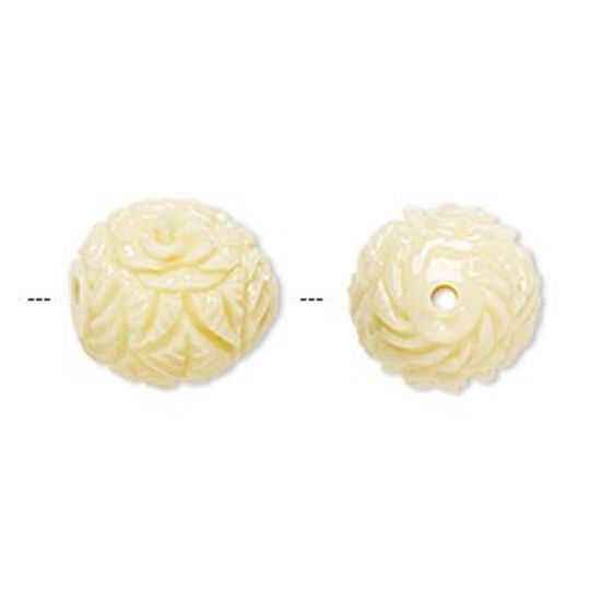Picture of Bead Resin Flower and Leaf design 14mm round Antique White x1