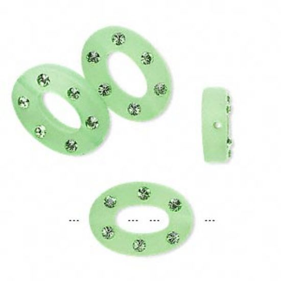 Picture of Bead Swarovski crystal and resin peridot and frosted green 16x12mm open flat oval with 6 chatons x4