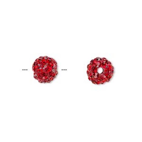 Picture of Bead glass rhinestone / epoxy / resin red 8mm round x1