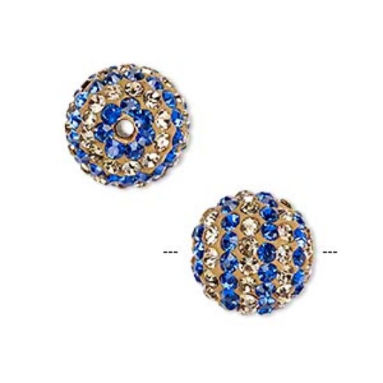 Picture of Bead glass rhinestone / epoxy / resin champagne and cobalt 14mm round x1