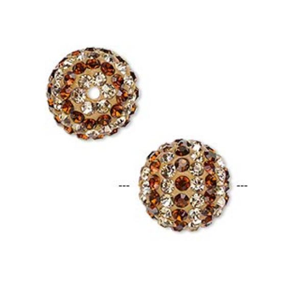 Picture of Bead glass rhinestone / epoxy / resin brown and champagne 14mm round x1