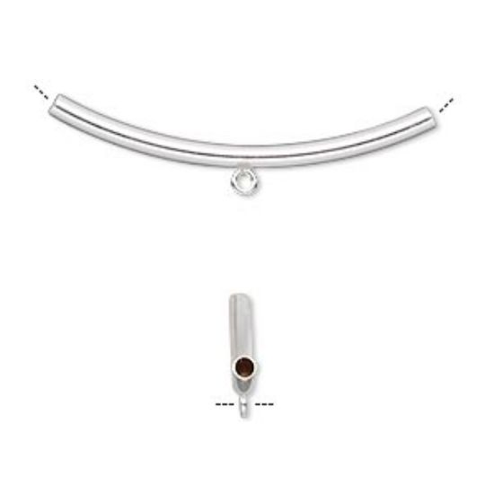 Picture of Bead, sterling silver-filled, 38x2mm plain curved tube with loop.