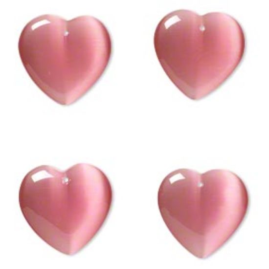 Picture of Cat's eye glass Heart 25mm top-drilled Dark Pink x1