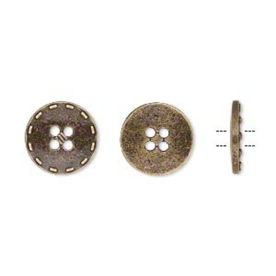 Picture of Button 12mm single-sided flat round with stitched edgy Antique Brass x10