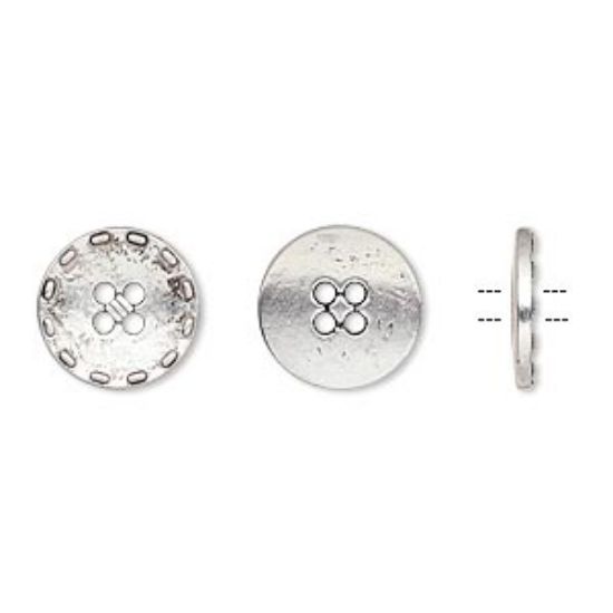 Picture of Button 12mm single-sided flat round with stitched edgy Antique Silver x10
