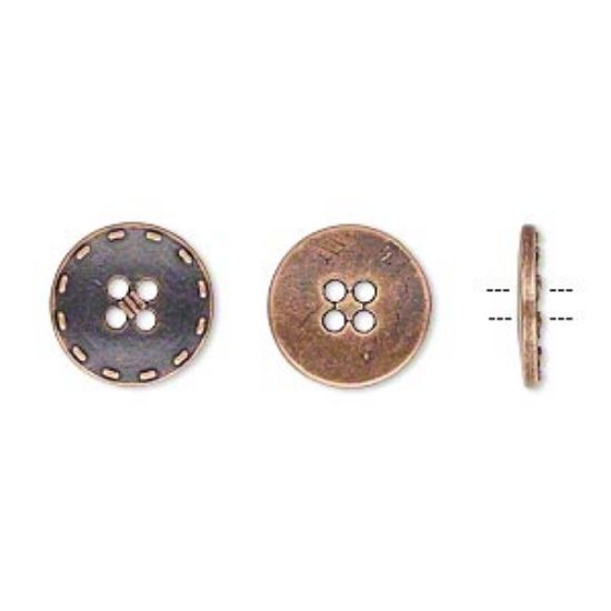 Picture of Button 12mm single-sided flat round with stitched edgy Antique Copper x10