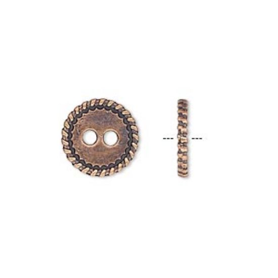 Picture of Button 12.5mm double-sided flat round with rope edge Antique Copper x10