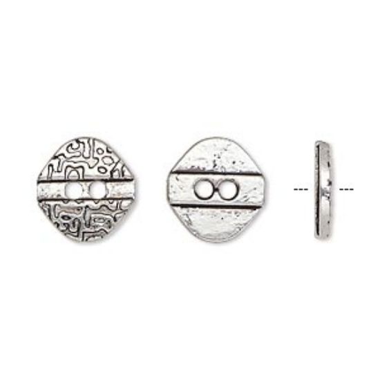 Picture of Button, antiqued silver-finished "pewter" (zinc-based alloy), 12x11.5mm single-sided textured flat diamond. Sold per pkg of 50.