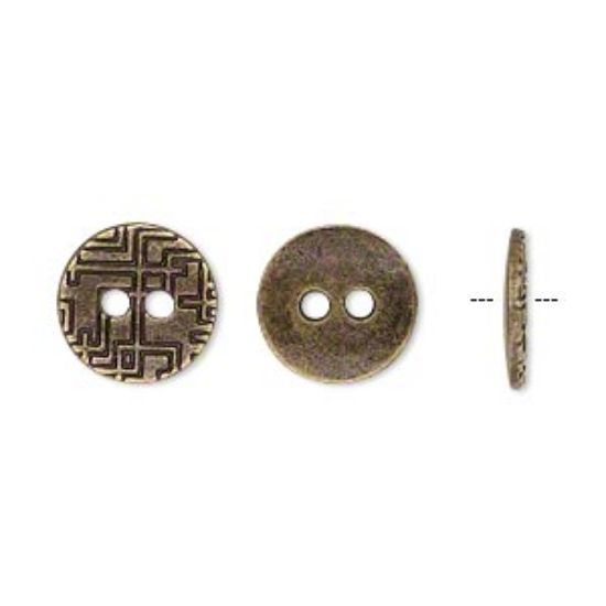 Picture of Button 12mm single-sided flat round with geometric design Antique Brass x10