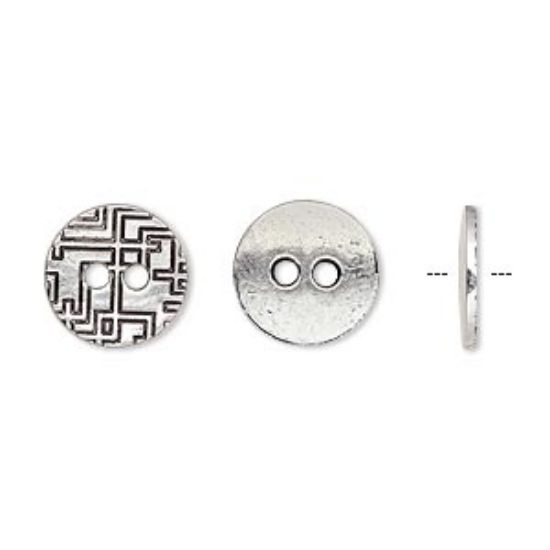 Picture of Button 12mm single-sided flat round with geometric design Antique Silver x10