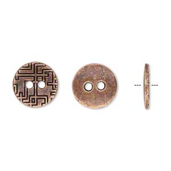 Picture of Button 12mm single-sided flat round with geometric design Antique Copper x10