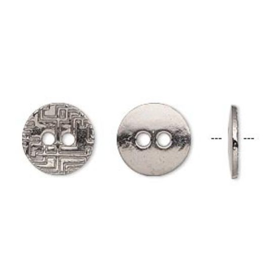 Picture of Button 12mm single-sided flat round with geometric design Gunmetal x10