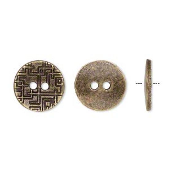 Picture of Button 15mm single-sided flat round with geometric design Antique Brass x5
