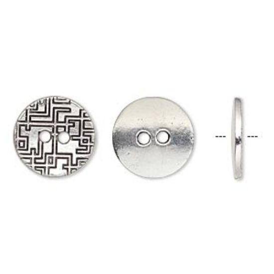 Picture of Button 15mm single-sided flat round with geometric design Antique Silver x5