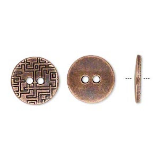 Picture of Button 15mm single-sided flat round with geometric design Antique Copper x5