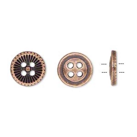 Picture of Button 11.5mm single-sided corrugated round Antique Copper x10