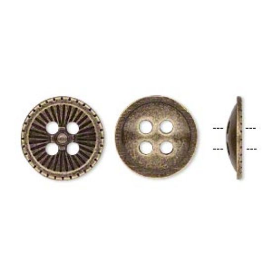 Picture of Button 18mm single-sided corrugated round Antique Brass x5