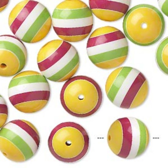 Picture of Resin Bead 20mm round multicolored  striped x5