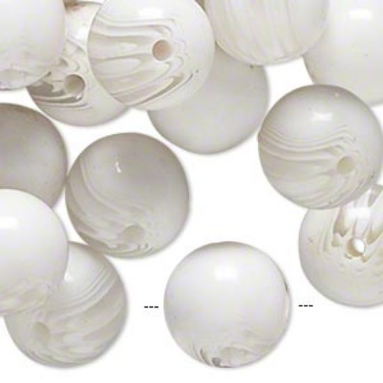 Picture of Bead resin opaque white and translucent clear 15-17mm round with swirls. Sold per 1/4 pound approximately 35 beads.