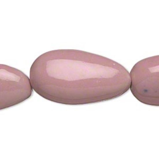 Picture of Bead, porcelain, pink, 26x14mm-29x15mm puffed teardrop. Sold per 8-inch strand.