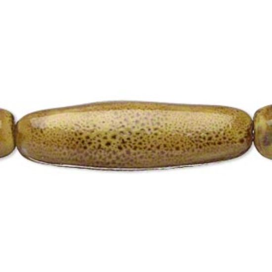 Picture of Bead, porcelain, golden yellow, 36x10mm-38x12mm 4-sided oval. Sold per 8-inch strand.